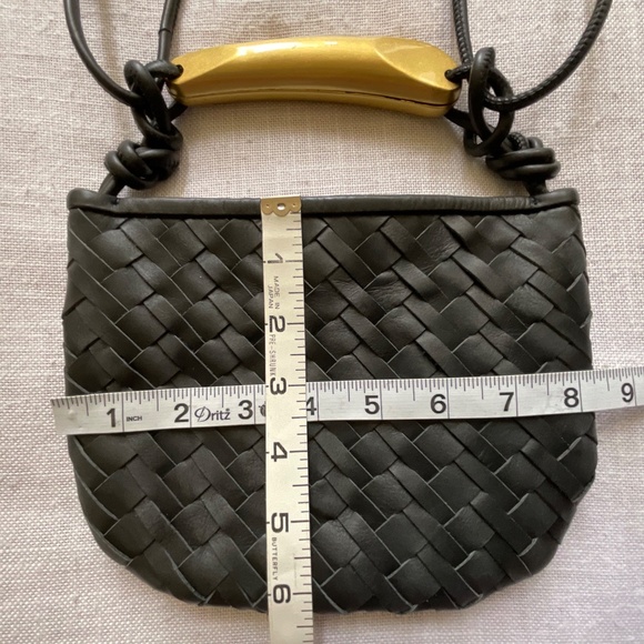 Walter Baker Hazel Black Woven Leather Crossbody Gold Handle Bag - Picture 6 of 12